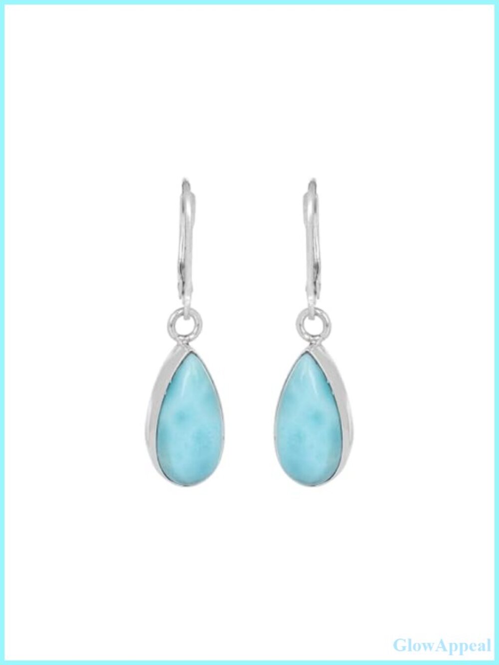 Sterling Silver Larimar Pear Cabochon Dangle Earrings Lever Back